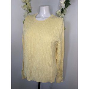 Vtg Izod Unisex‎ Yellow Knit Crew Neck Cotton Long Sleeve Pullover Sweater Sz L